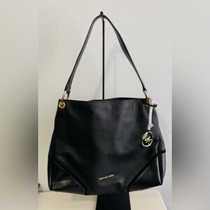 💃 MICHAEL KORS Black Nicole Large Leather Shoulder Purse NWT